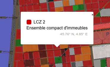 Capture d'écran de la popup pour les Zones Climatiques Locales